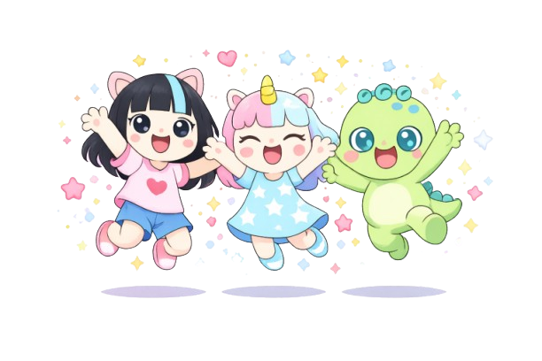 Wiwi Rulin, Yuyu Rulin y Chon Rulin saltando de alegría